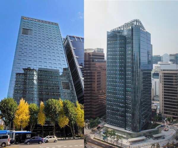 KB금융 사옥(왼쪽)과 하나모바일 슬롯머신 무료게임 사옥./ 사진= 각 사